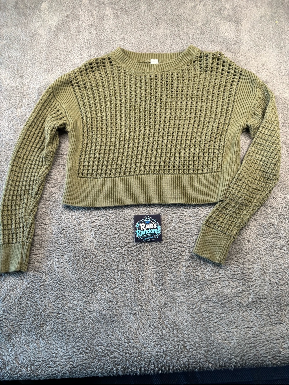 Old Navy Girls XS Olive Green Cropped Open Knit Sweater Long Sleeve